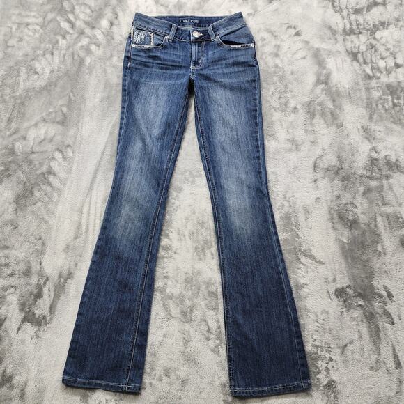 Maurices Jeans Womens 0 SHORT Blue Low Rise Slim Leg Flare Stretch Denim Casual - Picture 1 of 14